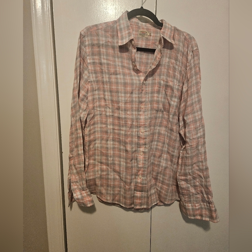 Faherty Linen Pink Plaid Buttonup M